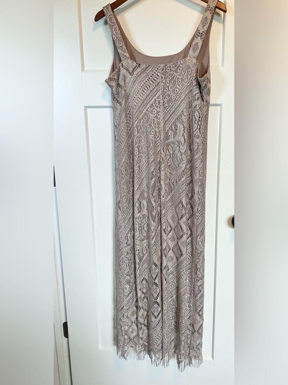 Vintage 90s S.L. Fashions Metallic Crochet Lace & Chiffon Cape 2-Piece Dress Set - Picture 5 of 15